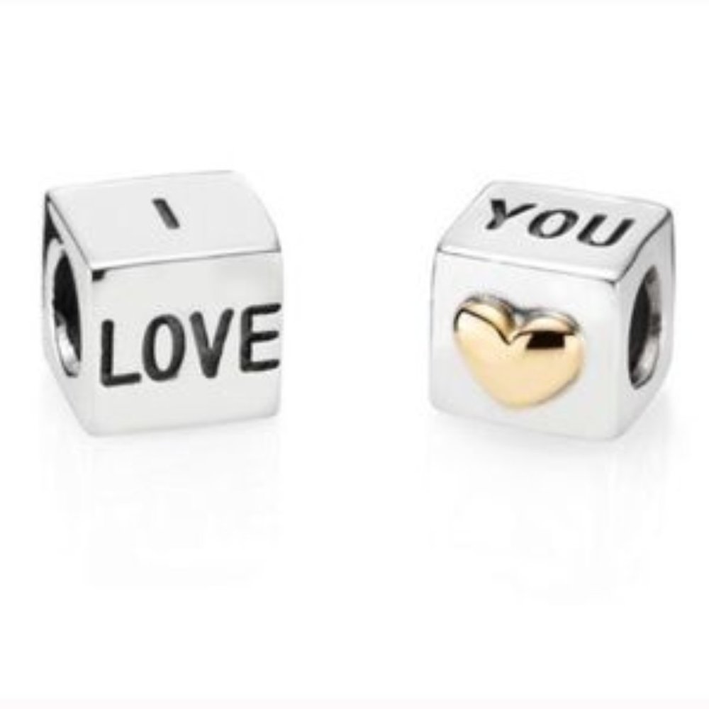 Pandora Sterling Silver 14k Two Tone I Love You Box Charm Bead 790200